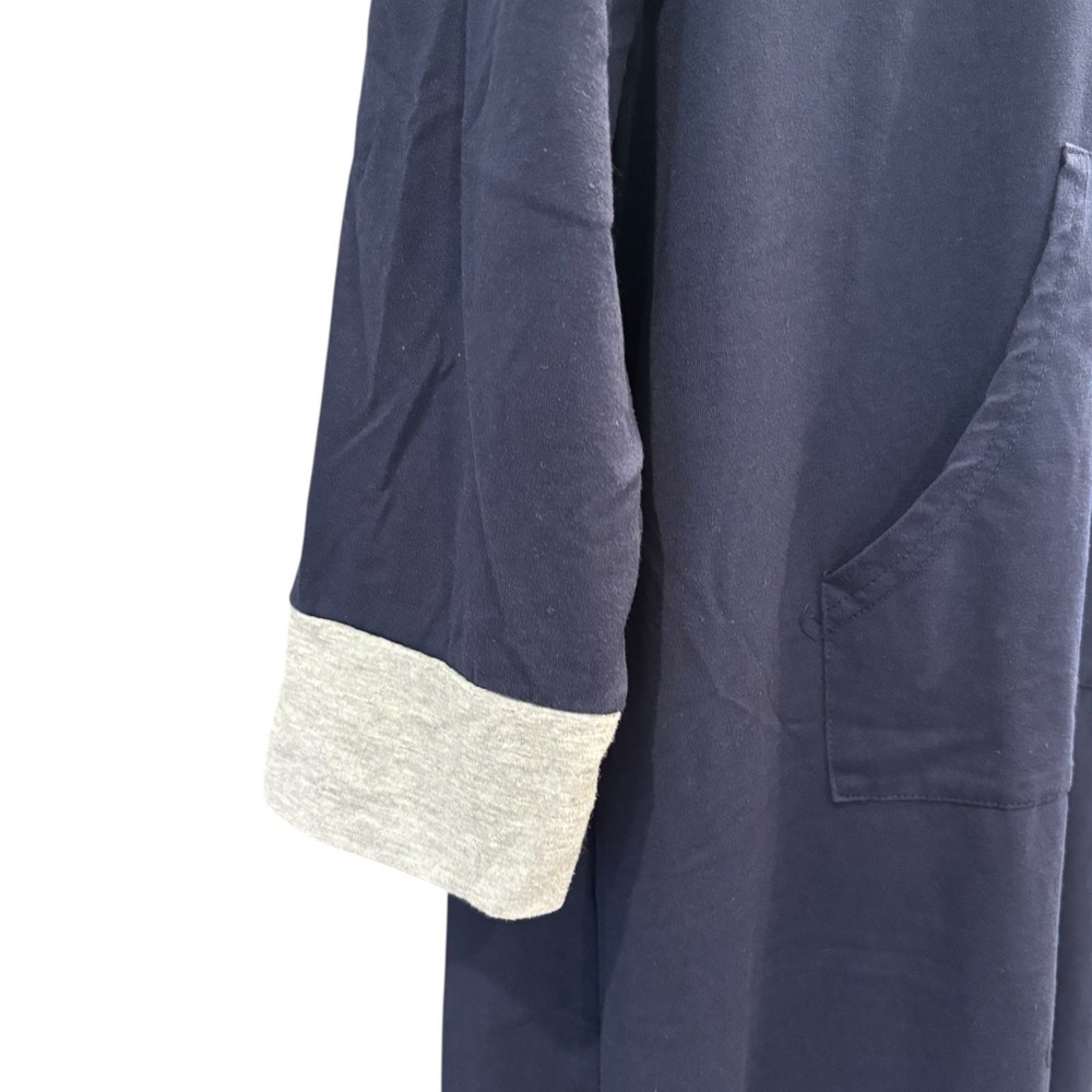 Ekouaer Nightgown Dress Large Navy Gray Long Sleeve‎ Cowl Neck Lounge Pajama - Picture 4 of 6